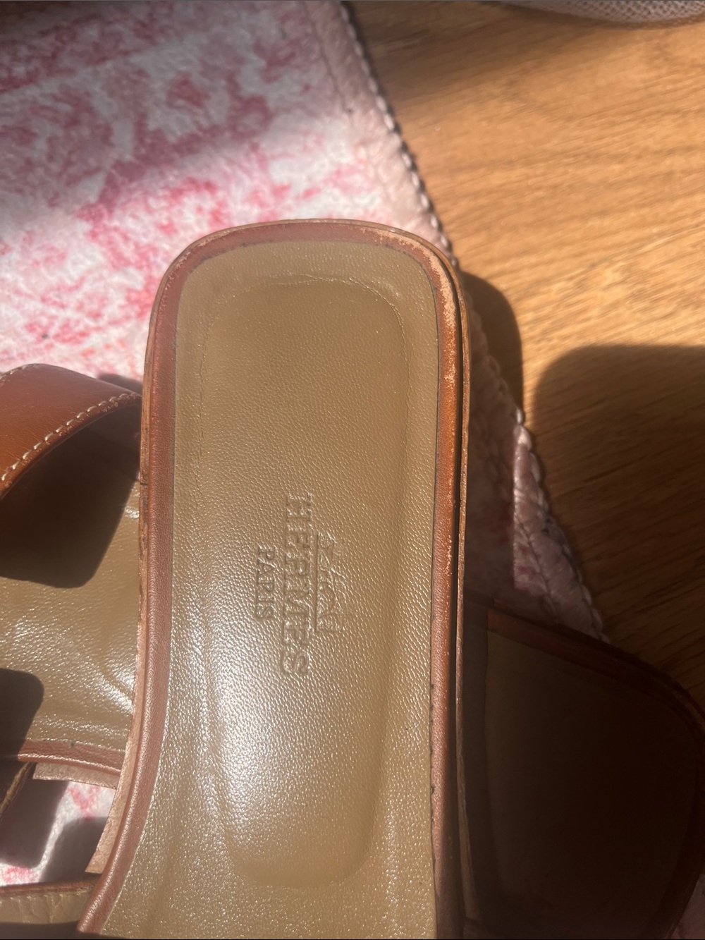 Hermes Tan Brown Leather Oran Slide Sandals - Picture 2 of 6